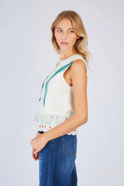 Дамска бродирана блуза без ръкави DERHY (SKU) P520007
