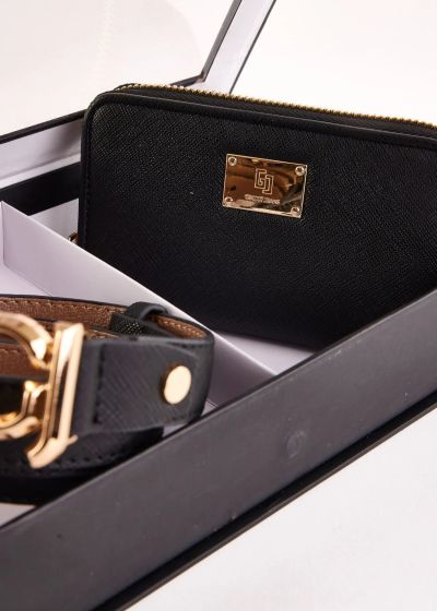 Women's gift set wallet and belt in black GAUDI (SKU) 12260.
