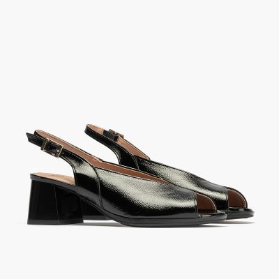 Elegant black women's mid-heeled sandals PITILLOS (SKU)10536
