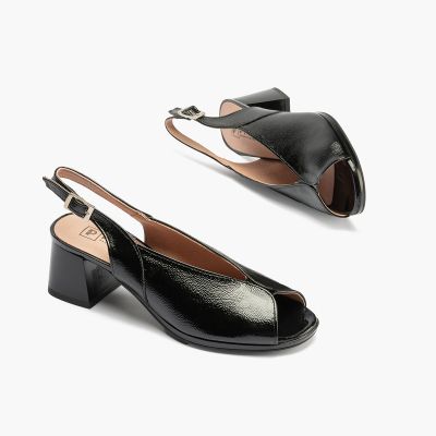 Elegant black women's mid-heeled sandals PITILLOS (SKU)10536