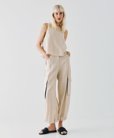 Дамски карго панталони с контрастни акценти ACCESS FASHION (SKU)5012