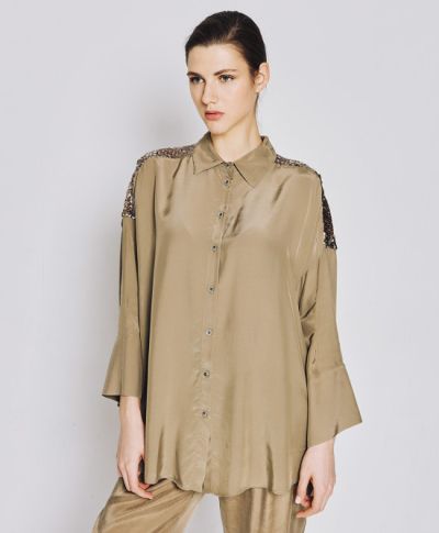 Блестяща дамска риза с паети на гърба и широки ръкави ACCESS FASHION (SKU)7027.