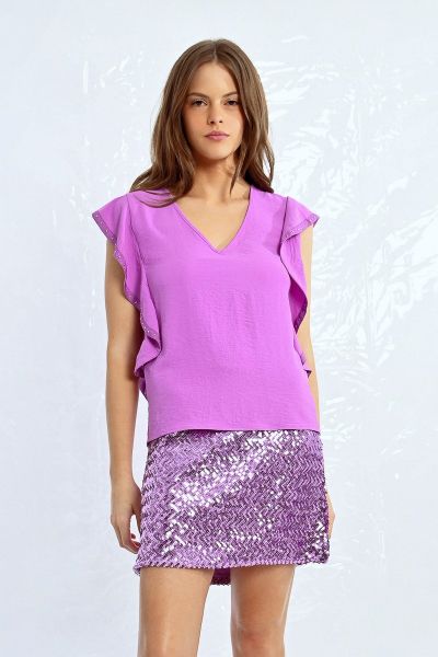 Elegant women's blouse with ruffles and V-neckline MOLLY BRACKEN (SKU) LAL541DP