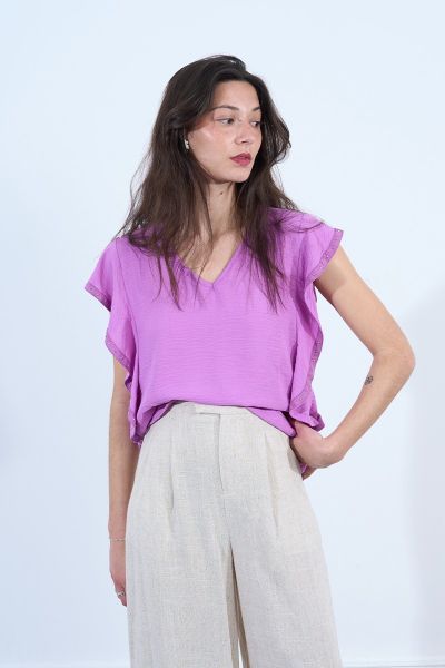 Elegant women's blouse with ruffles and V-neckline MOLLY BRACKEN (SKU) LAL541DP