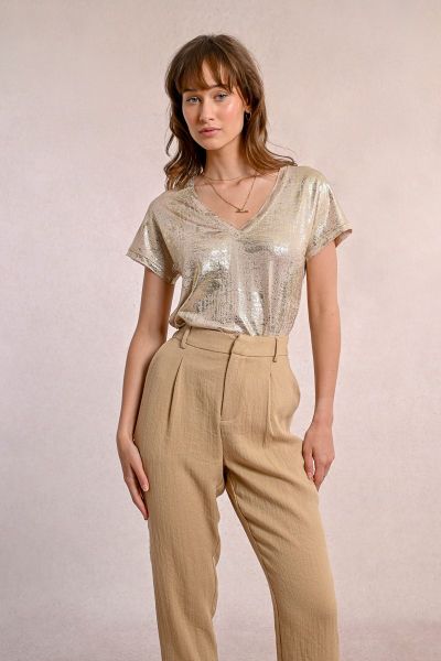 Women's high-waisted linen trousers MOLLY BRACKEN (SKU) P1792DP