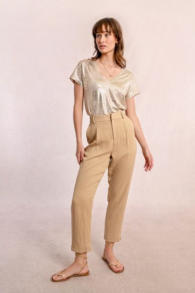 Women's high-waisted linen trousers MOLLY BRACKEN (SKU) P1792DP