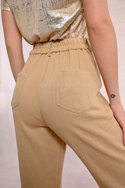 Women's high-waisted linen trousers MOLLY BRACKEN (SKU) P1792DP