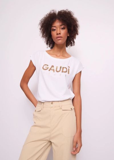 Ladies T -shirt with logo and crystals GAUDI (SKU) 511BD64025