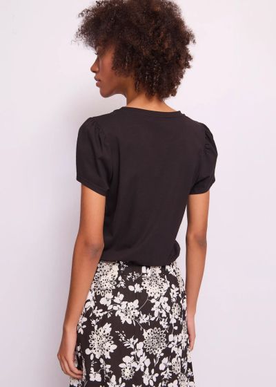 Women's black T-shirt with logo and elastic cotton GAUDI (SKU)511BD64028