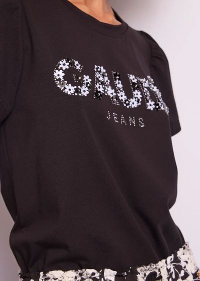 Women's black T-shirt with logo and elastic cotton GAUDI (SKU)511BD64028