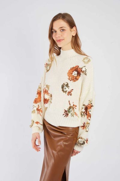 Women's sequined sweater ABELIA in ecru color DERHY (SKU) A540001