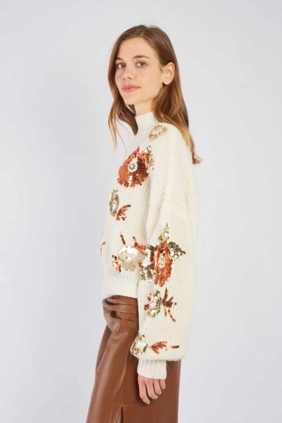 Women's sequined sweater ABELIA in ecru color DERHY (SKU) A540001