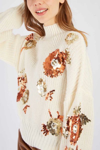 Women's sequined sweater ABELIA in ecru color DERHY (SKU) A540001
