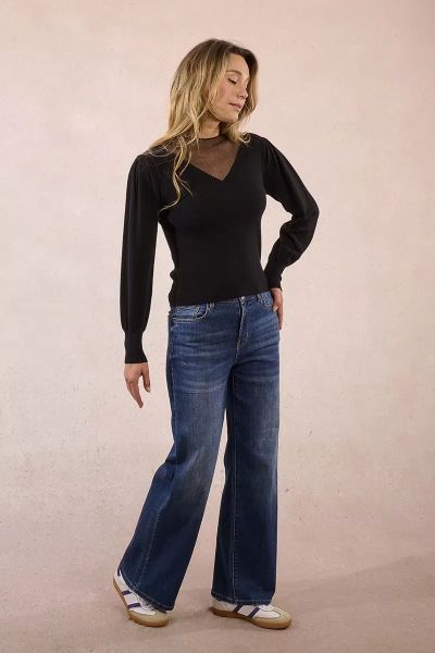 Fine knitted sweater with semi-transparent neckline MOLLY BRACKEN (SKU) LA1838DN