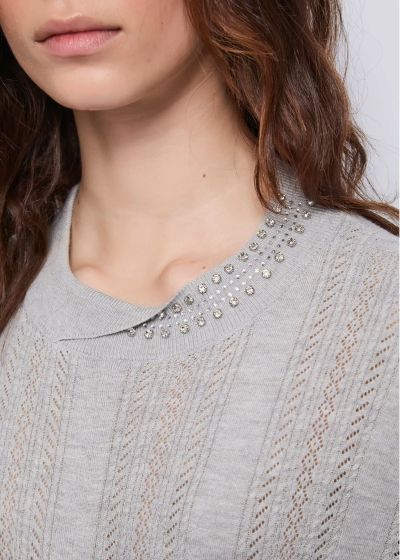Fine gray sweater with stones - elegant style! GAUDI (SKU)521BD53049