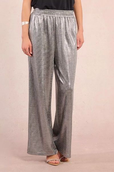 Silver Wide Leg Pants - Glitter and Comfort MOLLY BRACKEN (SKU) GW10DN