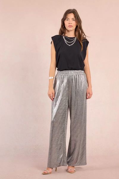 Silver Wide Leg Pants - Glitter and Comfort MOLLY BRACKEN (SKU) GW10DN