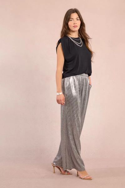 Silver Wide Leg Pants - Glitter and Comfort MOLLY BRACKEN (SKU) GW10DN
