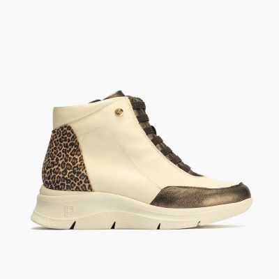 Cream women's sneakers with leopard print PITILLOS (SKU)10754