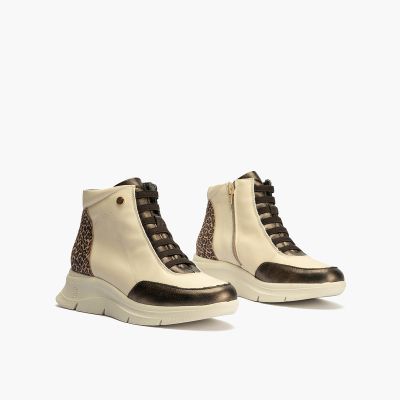 Cream women's sneakers with leopard print PITILLOS (SKU)10754