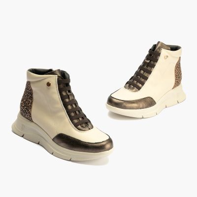 Cream women's sneakers with leopard print PITILLOS (SKU)10754