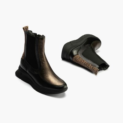 Leopard accents! Black women's sports shoes for style and comfort.PITILLOS (SKU)10755