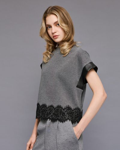 Сива дамска блуза с дантела - елегантна и стилна ACCESS FASHION (SKU) 2069