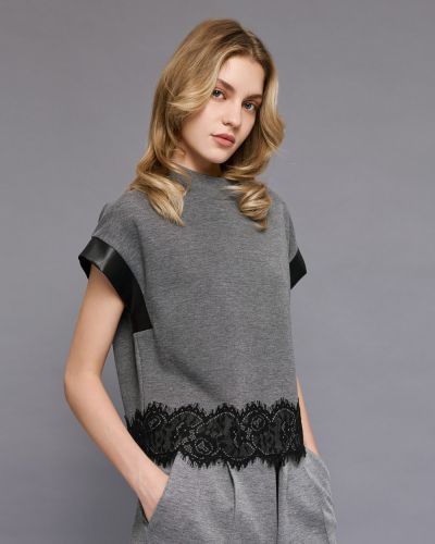 Сива дамска блуза с дантела - елегантна и стилна ACCESS FASHION (SKU) 2069