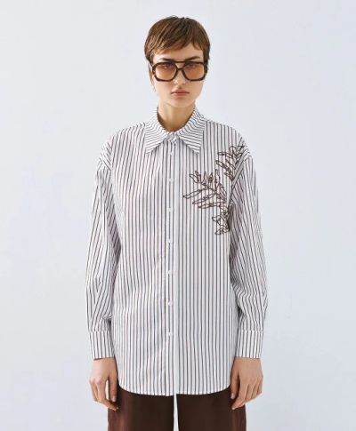 Дамска раирана риза с бродерия ACCESS FASHION (SKU)7034