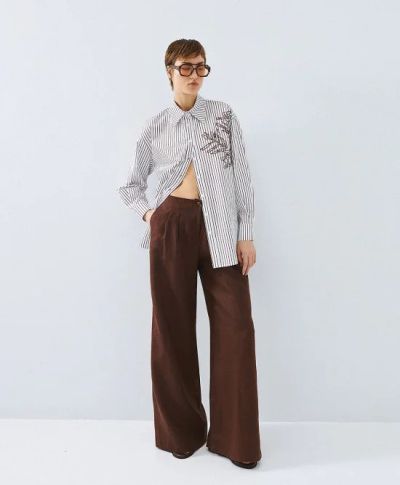 Дамска раирана риза с бродерия ACCESS FASHION (SKU)7034