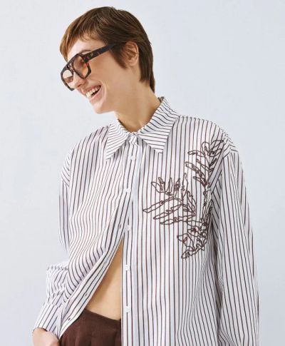 Дамска раирана риза с бродерия ACCESS FASHION (SKU)7034