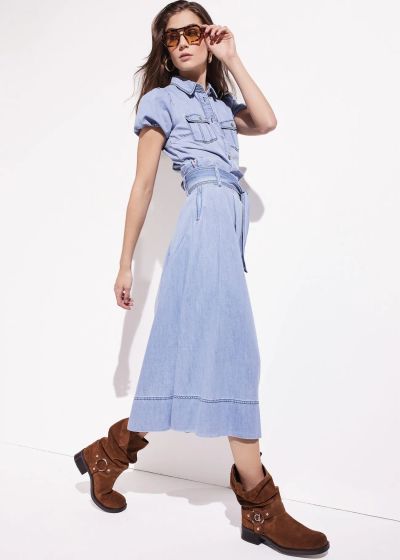 Women's cotton midi skirt with belt - urban elegance GAUDI (SKU) 611BD76007