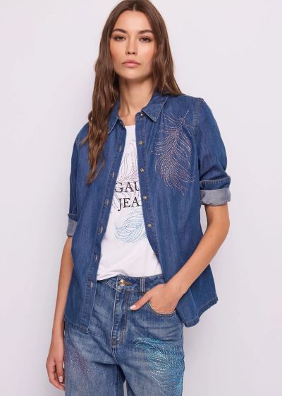 Denim shirt with stones - elegant and stylish GAUDI (SKU) 611BD46003