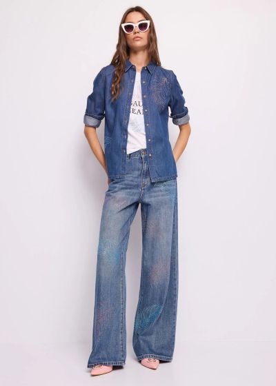 Denim shirt with stones - elegant and stylish GAUDI (SKU) 611BD46003