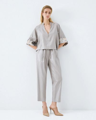 Silver elegant women's trousers ACCESS FASHION (SKU) 5130