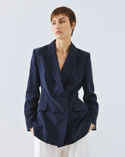 Elegant jacket, ink blue, satin sheen ACCESS FASHION (SKU) 1059