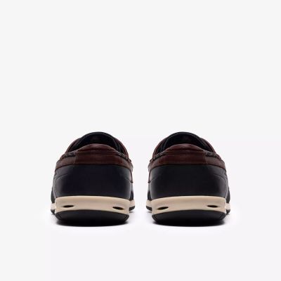 Мъжка кожена мокасина - тъмно синя с кафяви акценти CLARKS (SKU)26186198