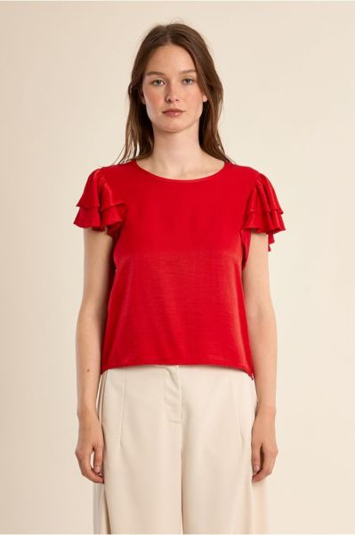 Women's short-sleeved blouse with spectacular ruffles - stylish and chic look MOLLY BRACKEN (SKU) LA1684EP
