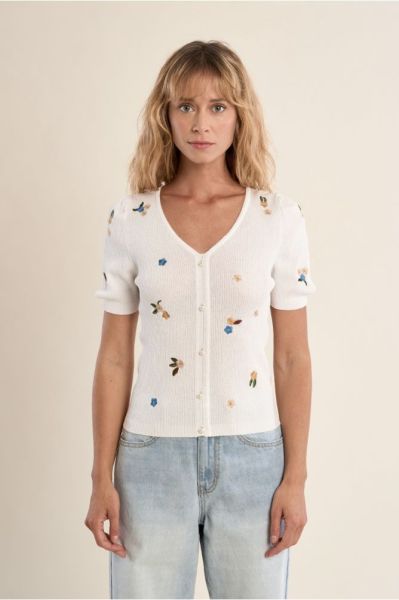 Elegant women's fitted T-shirt made of rips fabric for everyday style MOLLY BRACKEN (SKU) LA1976EP