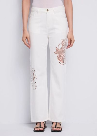 Women's White Straight Jeans with Beautiful Embroidery GAUDI (SKU) 611BD25020