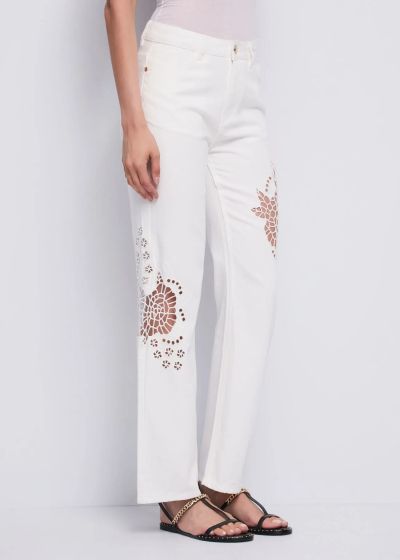 Women's White Straight Jeans with Beautiful Embroidery GAUDI (SKU) 611BD25020
