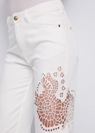 Women's White Straight Jeans with Beautiful Embroidery GAUDI (SKU) 611BD25020