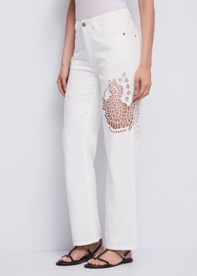 Women's White Straight Jeans with Beautiful Embroidery GAUDI (SKU) 611BD25020