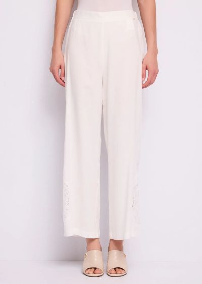 Women's white trousers made of breathable linen and soft viscose for summer GAUDI (SKU) 611FD25019