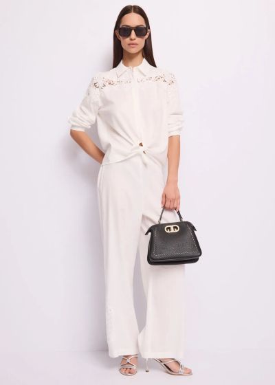 Women's white trousers made of breathable linen and soft viscose for summer GAUDI (SKU) 611FD25019