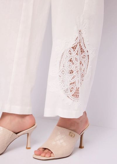 Women's white trousers made of breathable linen and soft viscose for summer GAUDI (SKU) 611FD25019