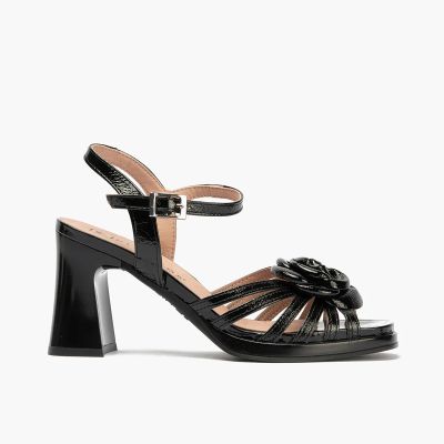 Women's black patent leather high heel sandals - elegant, modern for every occasion! PITILLOS (SKU)11221