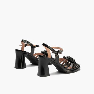 Women's black patent leather high heel sandals - elegant, modern for every occasion! PITILLOS (SKU)11221