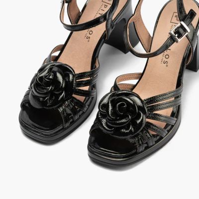 Women's black patent leather high heel sandals - elegant, modern for every occasion! PITILLOS (SKU)11221