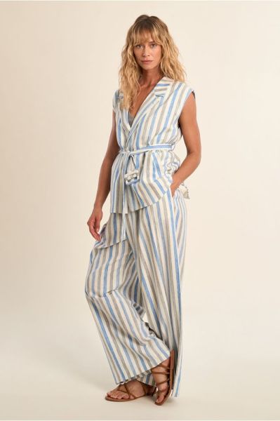 Women's striped linen and cotton pants - light, fresh and comfortable for summer MOLLY BRACKEN (SKU) LA1887EP